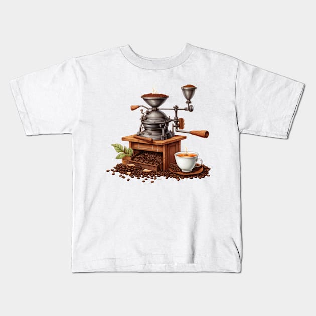 Vintage Coffee Grinder #2 Kids T-Shirt by Chromatic Fusion Studio